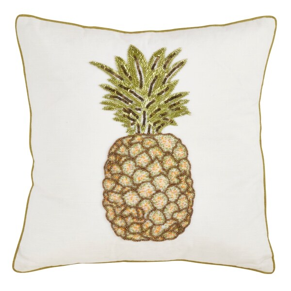 Saro Lifestyle White Beaded Pineapple Design Cotton 18-inch Throw Pillow