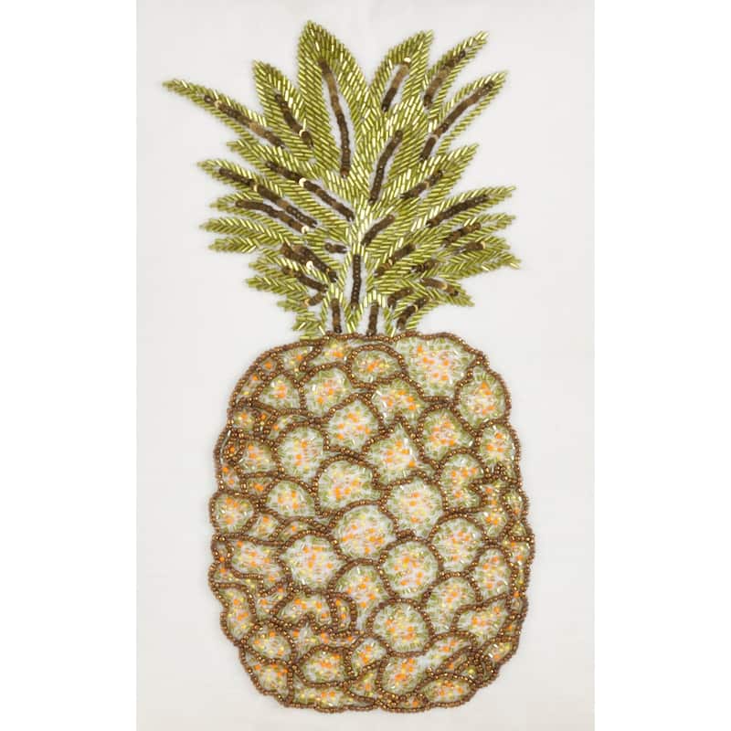 Cotton Throw Pillow With Beaded Pineapple Design And Poly Filling