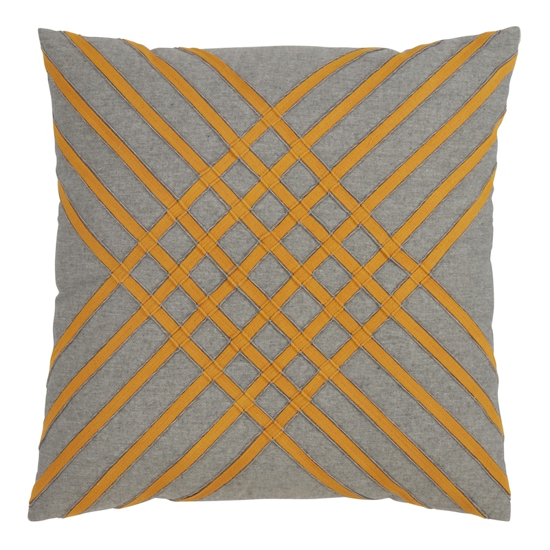 Cotton Throw Pillow With Cross Hatch Design And Down Filling
