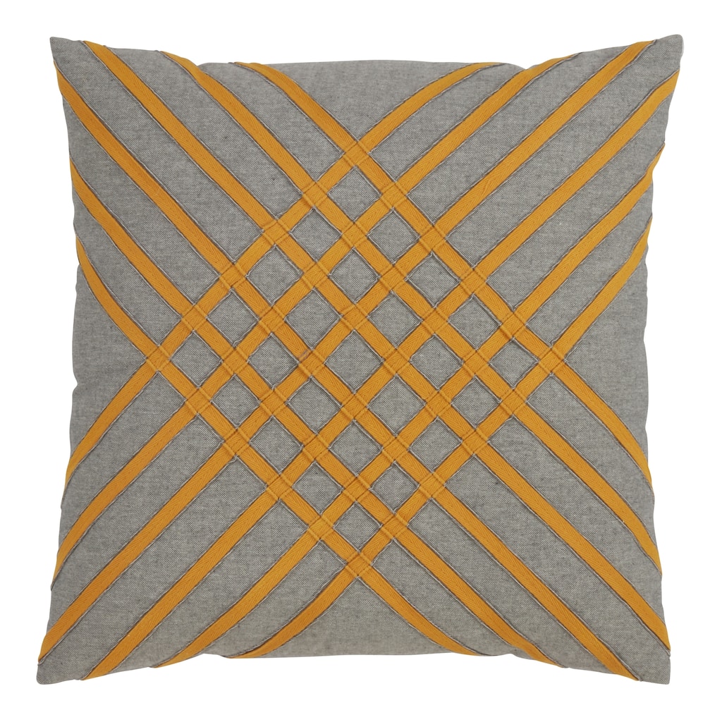 Cotton Throw Pillow With Cross Hatch Design And Down Filling
