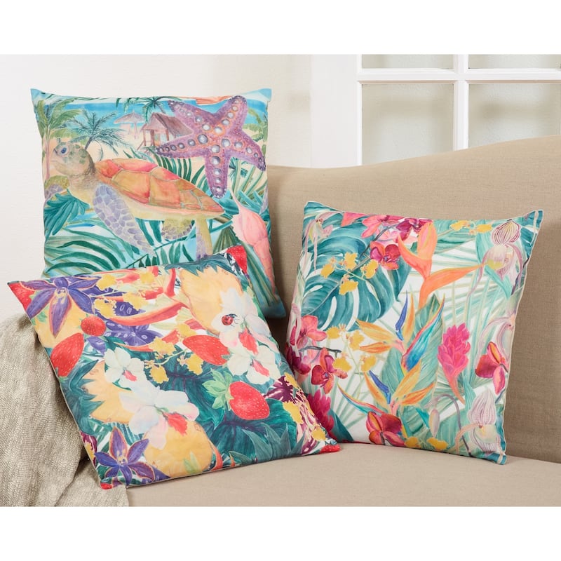 Tropical Print Throw Pillow With Turtle Design