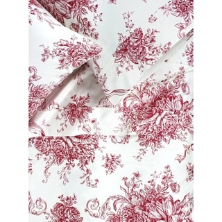 Printed Design Cotton Collection 400 Thread Count Red Toile Embroidered Sheet Set