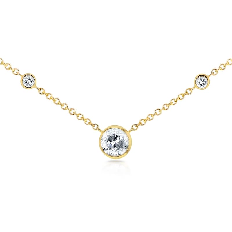 Annello by Kobelli 14k Gold 1/3ct TDW 3-Bezel Round Diamond Necklace