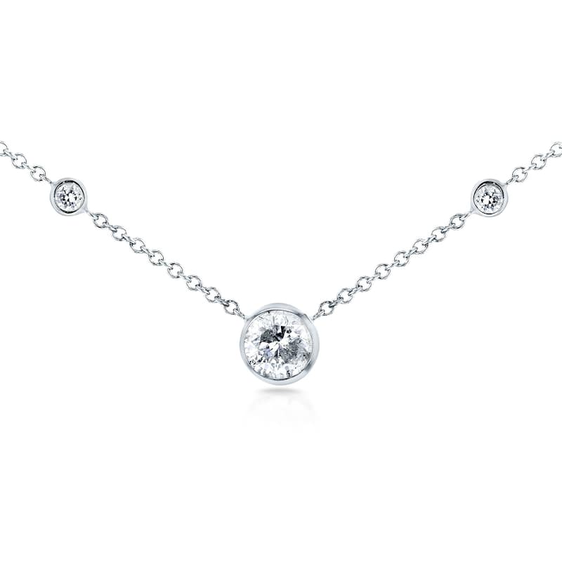 Annello by Kobelli 14k Gold 1/3ct TDW 3-Bezel Round Diamond Necklace