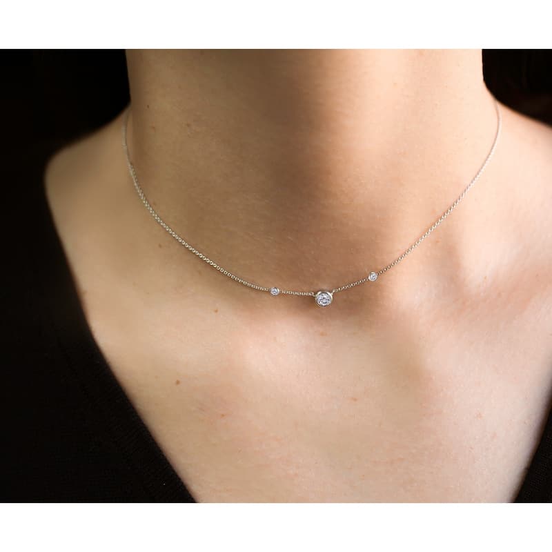 Annello by Kobelli 14k Gold 1/3ct TDW 3-Bezel Round Diamond Necklace
