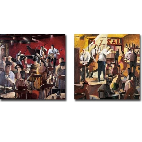 Blue Smoke & Cita con el Jazz (Jazz Meeting) by Didier Lourenco 2-pc Gallery Wrapped Canvas Giclee Art Set (Ready to Hang)