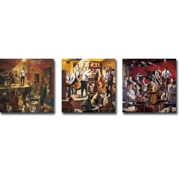 Red Jazz, Cita con el Jazz (Jazz Meeting), & Blue Smoke by Didier Lourenco 3-pc Gallery Wrapped Canvas Giclee Art Set