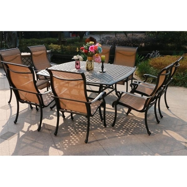Yorkshire 9-piece Aluminum Square Dining Set with 8 Sling Chairs