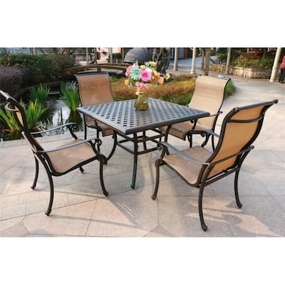 Yorkshire 5-piece Aluminum Square Dining Set with 4 Sling Chairs
