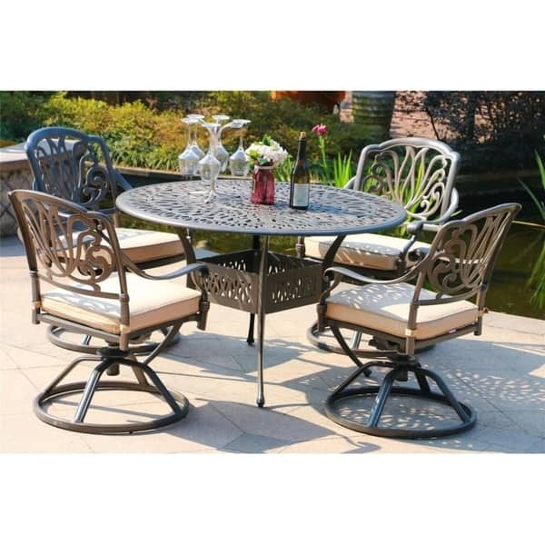 Manasquan 5-piece Gunmetal Aluminum Round Dining Set with Swivel Chairs by Havenside Home - Sunbrella Spectrum Sand