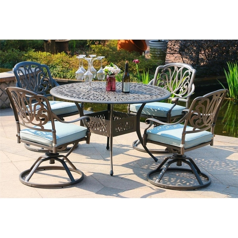 patio table and swivel chairs