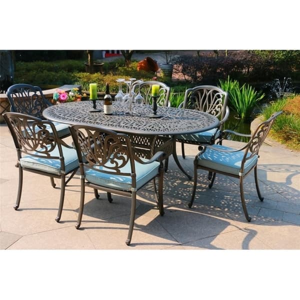 Manasquan 7-piece Gunmetal Aluminum Oval Dining Set by Havenside Home