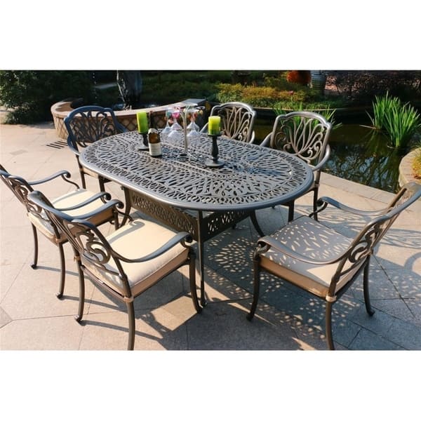 Manasquan 7-piece Gunmetal Aluminum Oval Dining Set by Havenside Home