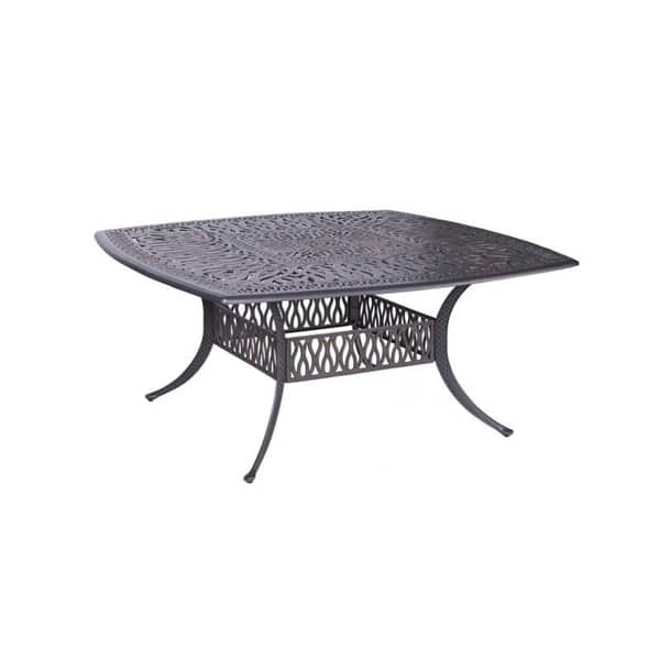 Saratoga 9-piece Gun Metal Aluminum Square Dining Set with 8 Cushioned Arm Dining Chairs