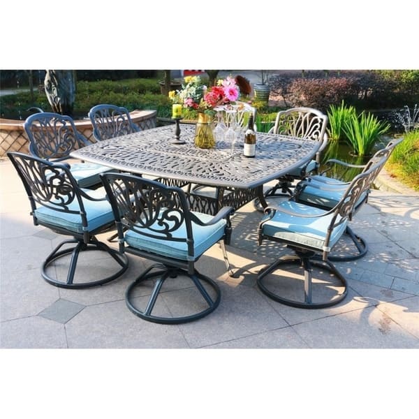 Manasquan 9-piece Gunmetal Aluminum Square Dining Set with Cushioned Swivel Chairs by Havenside Home