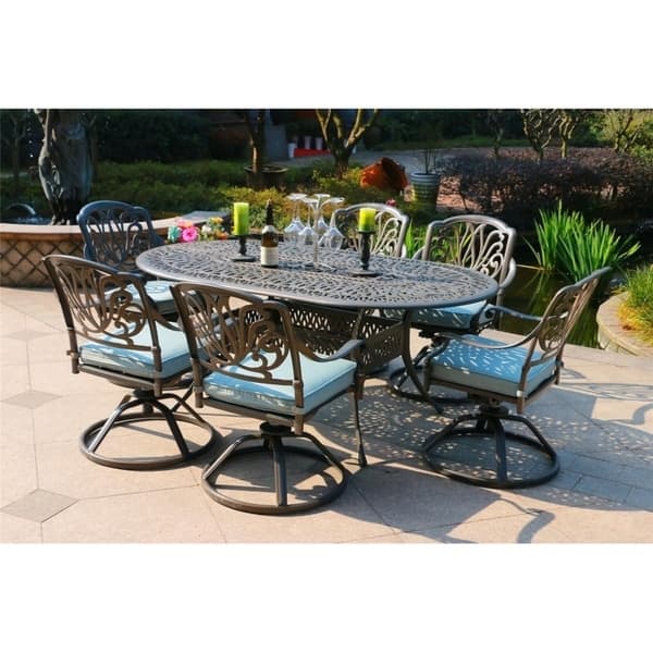 Manasquan 7-piece Gunmetal Aluminum Oval Dining Set with Swivel Chairs by Havenside Home