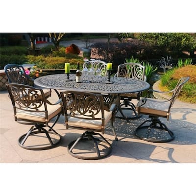 Manasquan 7-piece Gunmetal Aluminum Oval Dining Set with Swivel Chairs by Havenside Home
