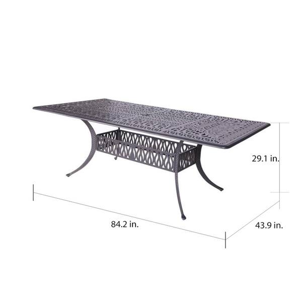 Saratoga 7 Piece Gun Metal Aluminum Rectangle Dining Set with 6 Cushioned Swivel Dining Chairs