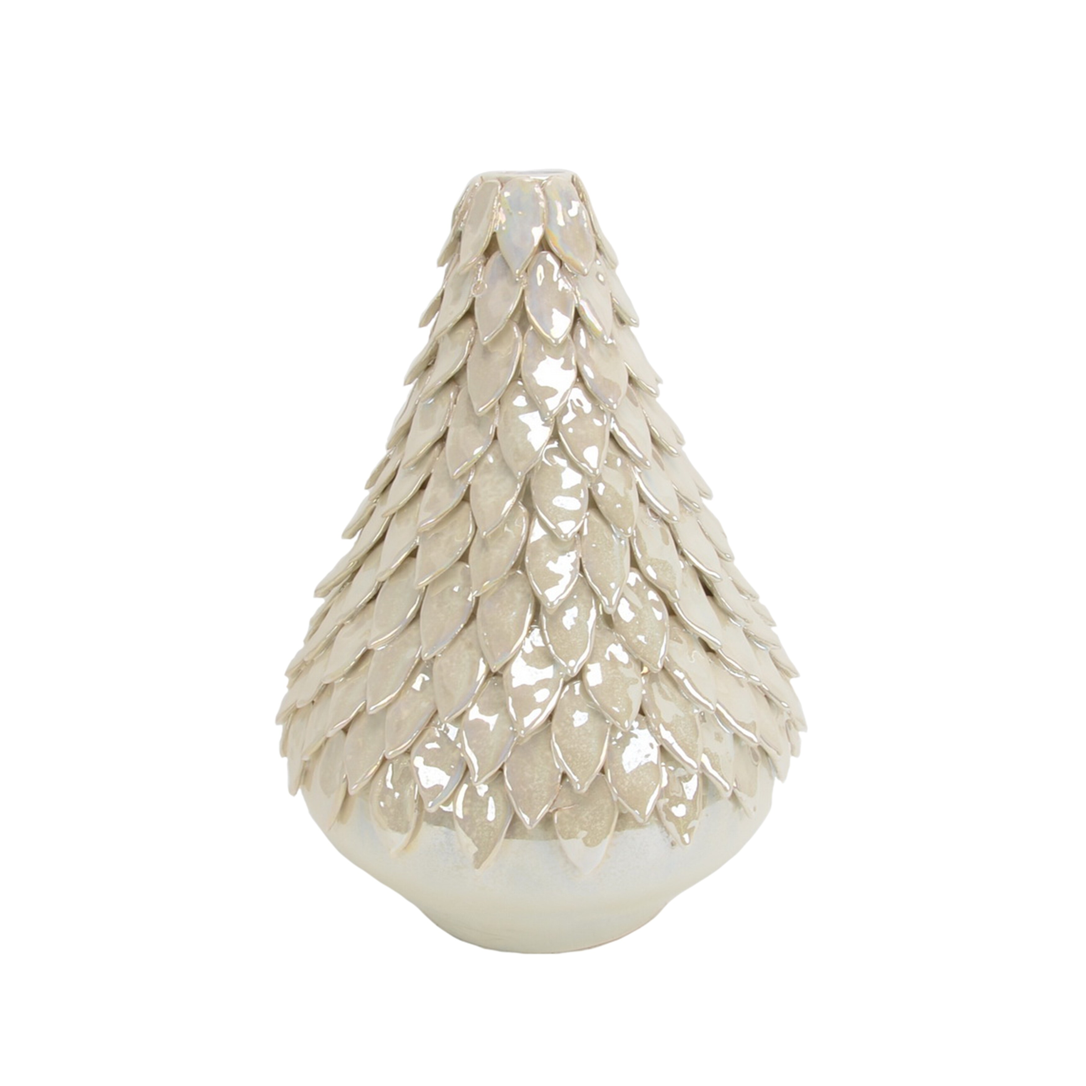 Pearlescent Petal Design Ceramic Vase with Narrow Neck, Medium, White
