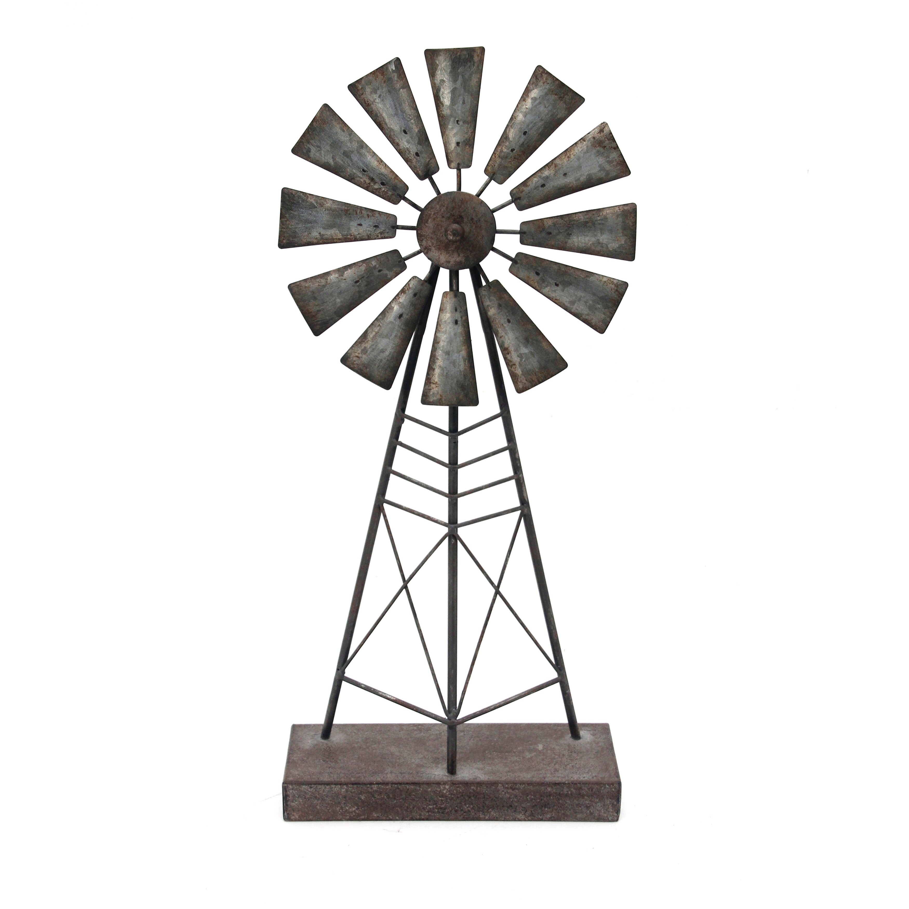 Metal Decorative Windmill with Attached Stand, Large, Gray and Brown