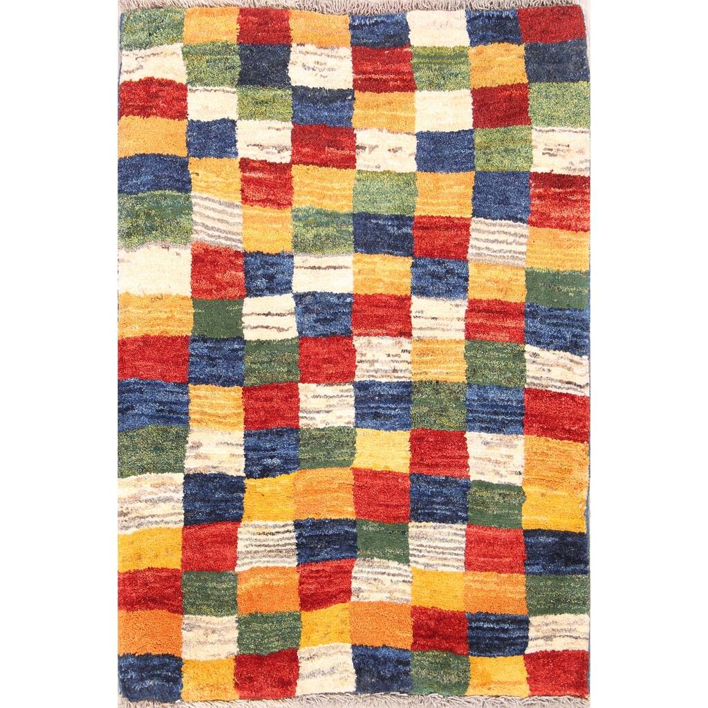 Gabbeh Checkered Handmade Wool Persian Small Area Rug - 4'0