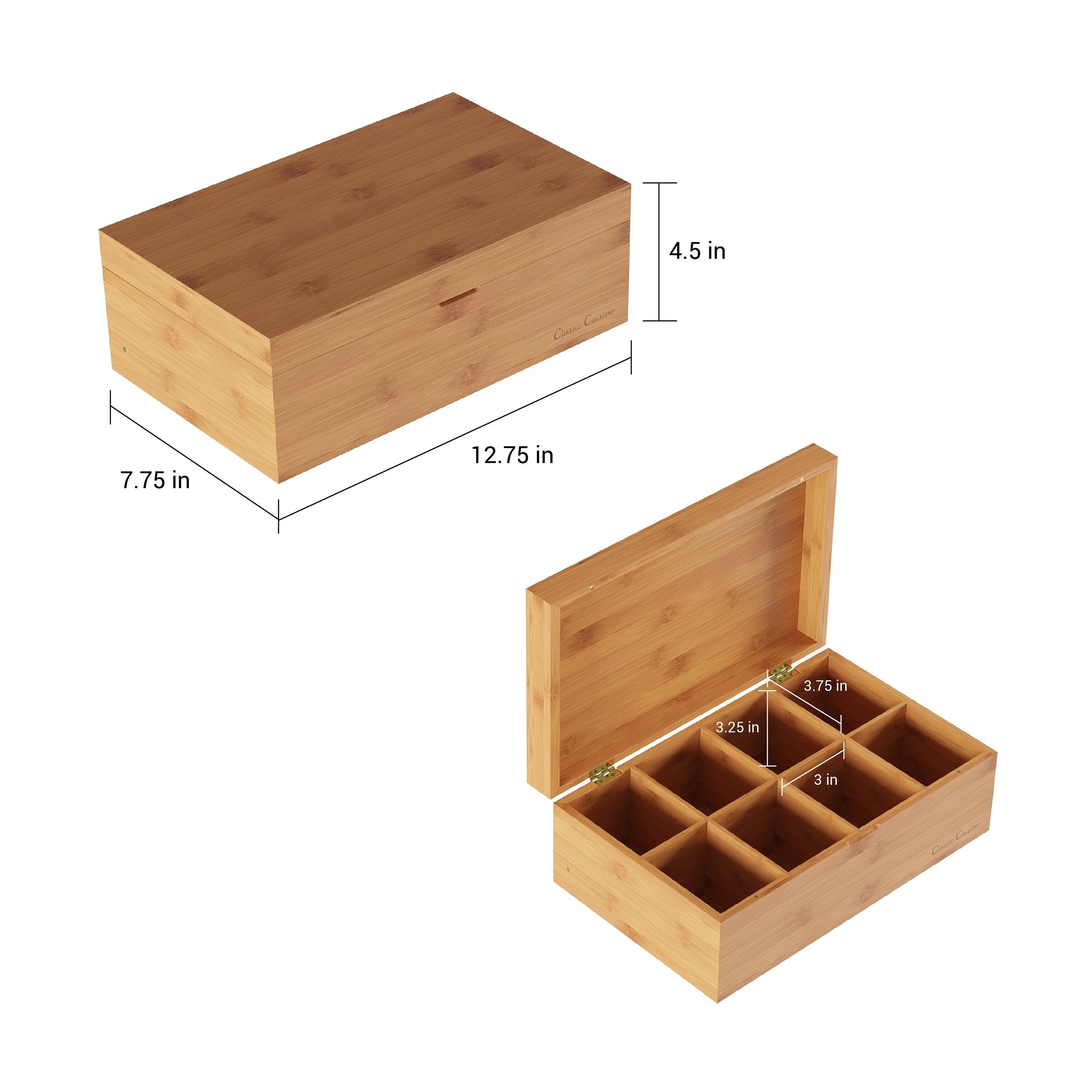 Shop Bamboo Tea Box Storage Organizer 8 Compartment Chest For 120 Standing Or Flat Tea Bags Natural Wood By Classic Cuisine Overstock 26958494