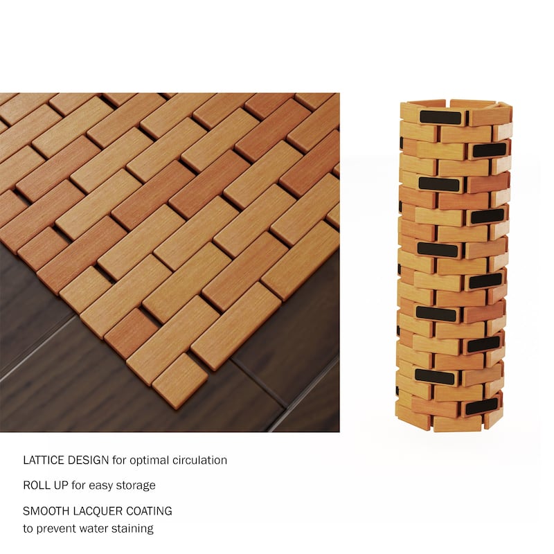 Bamboo Bath Mat-Eco-Friendly Natural Wooden Non-Slip Roll Up Lattice Design Mat for Indoor or Outdoor by Lavish Home