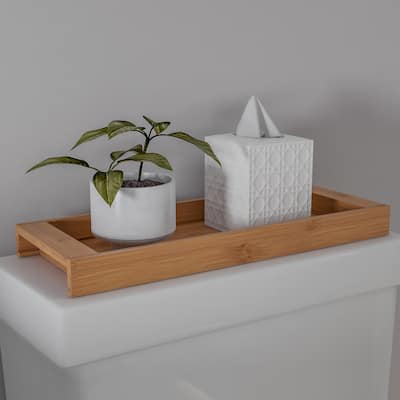 Bamboo Bathroom Vanity Tray-Natural Wood Eco-Friendly Holder for Towels, Toiletries, Cosmetics, by Lavish Home - Brown