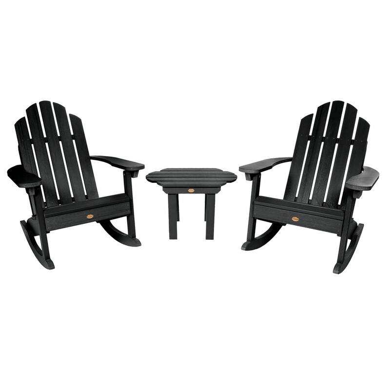 HIGHWOOD Adirondack Rocking Chair Set with Side Table - Black