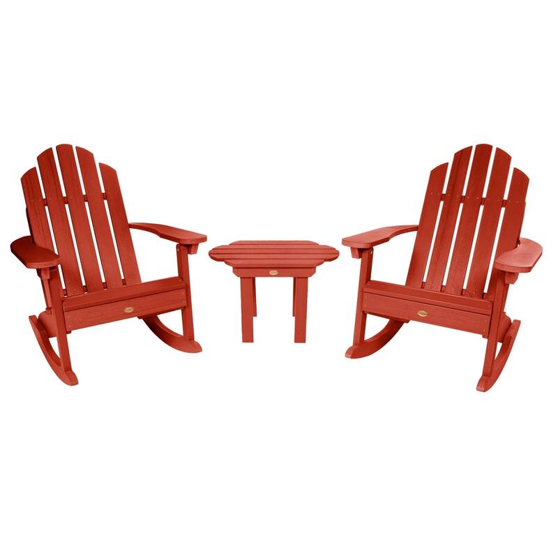 HIGHWOOD Adirondack Rocking Chair Set with Side Table - Rustic Red