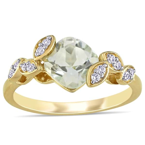 slide 1 of 5, Laura Ashley Green Amethyst Created White Sapphire Crossover Ring in Yellow Plated Sterling Silver