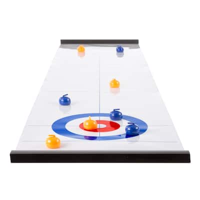Tabletop Curling Game - Portable Indoor Desktop Roll Up Magnetic Competition Board Game with Eight Stones by Hey! Play!