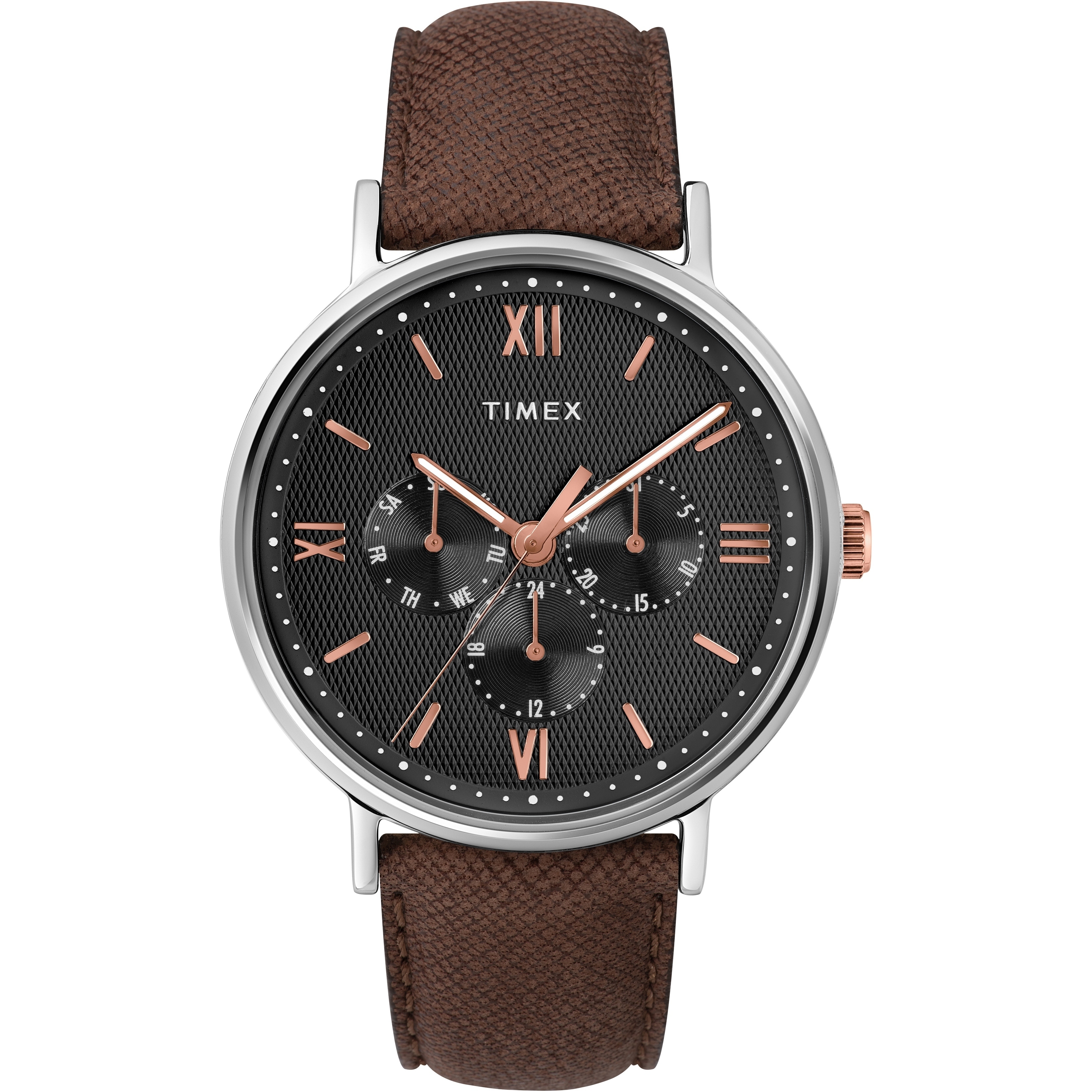 timex black leather watch