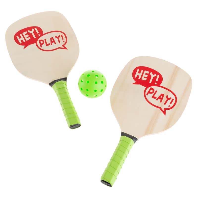 Paddle Ball Game Set – Pair of Lightweight Beginner Rackets, Ball and Carrying Bag for Indoor or Outdoor Play by Hey! Play!