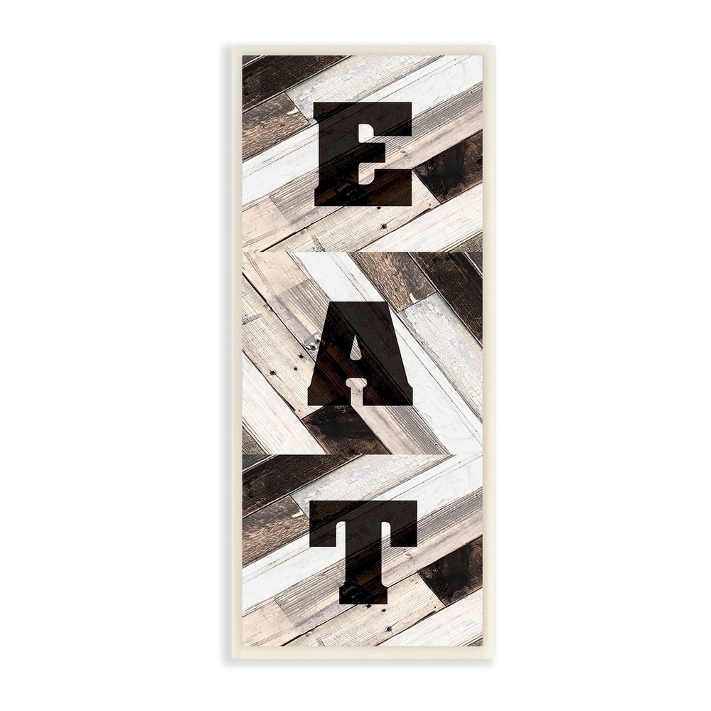 The Stupell Home Decor EAT Multicolored Planked Wood Look Sign Wall Plaque Art, 7 x 17, Proudly Made in USA - 7 x 17