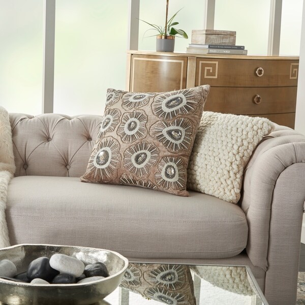 Mina Victory Luminecence Beaded Flower 18 inch Decorative Throw Pillow
