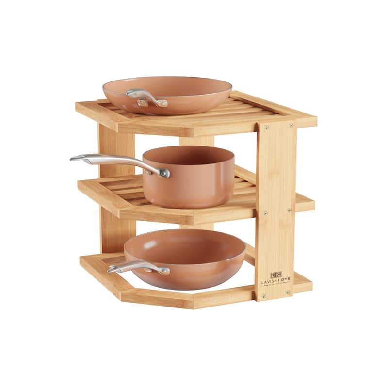 3-Tier Bamboo Corner Shelf - Natural Wood Space Saving Rack by Lavish Home