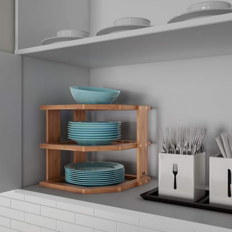 3-Tier Bamboo Corner Shelf - Natural Wood Space Saving Rack by Lavish Home