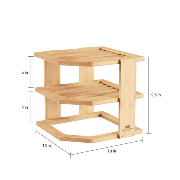 dimension image slide 0 of 2, Tiered Bamboo Corner Shelf for Kitchen or Countertop Organization, Natural Wood by Lavish Home