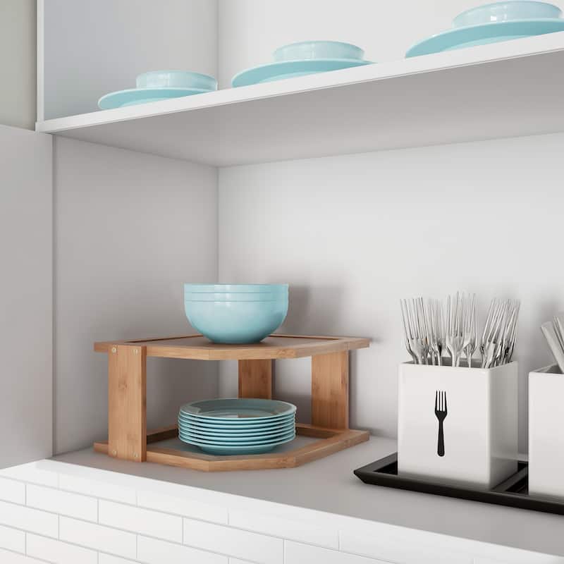 3-Tier Bamboo Corner Shelf - Natural Wood Space Saving Rack by Lavish Home