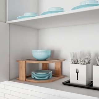 Tiered Bamboo Corner Shelf for Kitchen or Countertop Organization, Natural Wood by Lavish Home