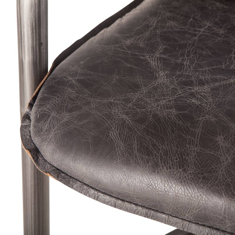 Chiavari Set of 2 Distressed Black Leather Counter Chairs