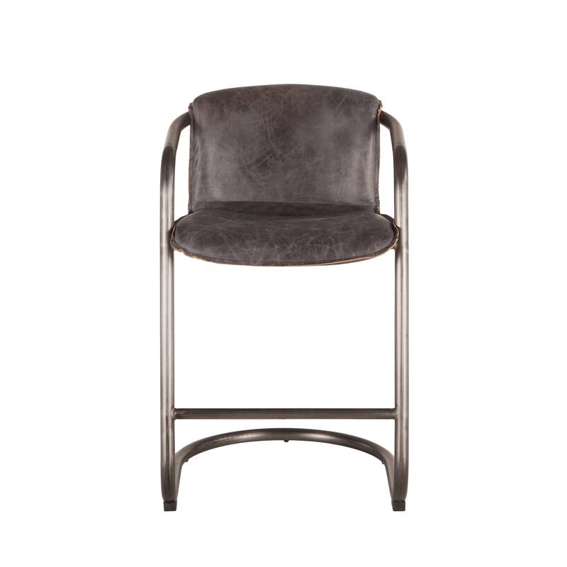 Chiavari Set of 2 Distressed Black Leather Counter Chairs