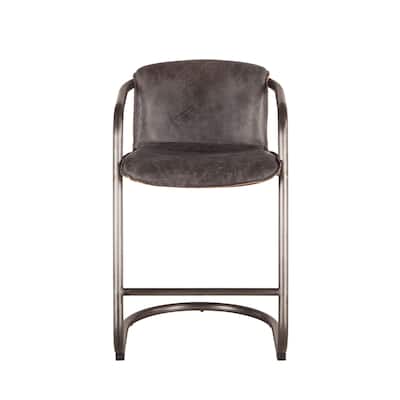 Chiavari Set of 2 Distressed Black Leather Counter Chairs