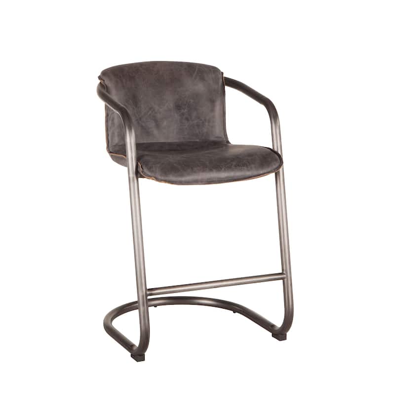 Chiavari Set of 2 Distressed Black Leather Counter Chairs