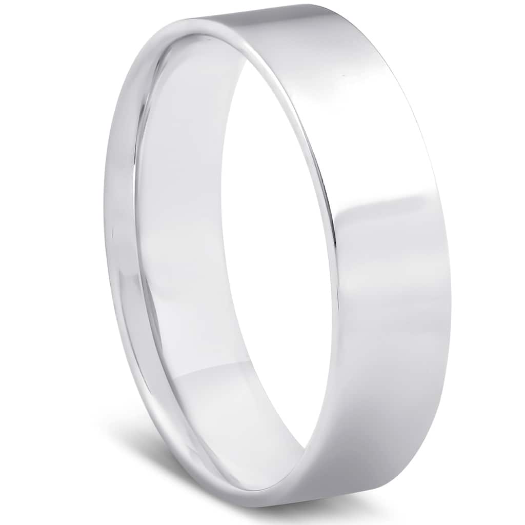 Pompeii3 10k White Gold 6MM Comfort Fit Flat Mens High Polished Wedding Band