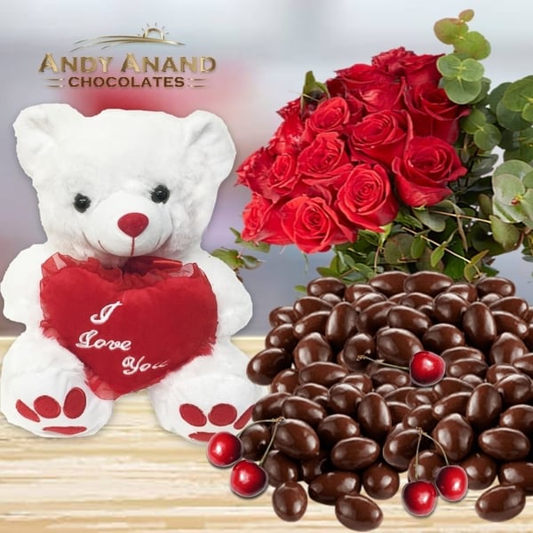teddy bear and chocolate gift basket