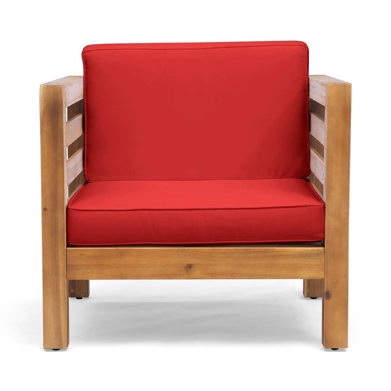 Oana Outdoor Acacia Wood Club Chair with Cushion by Christopher Knight Home