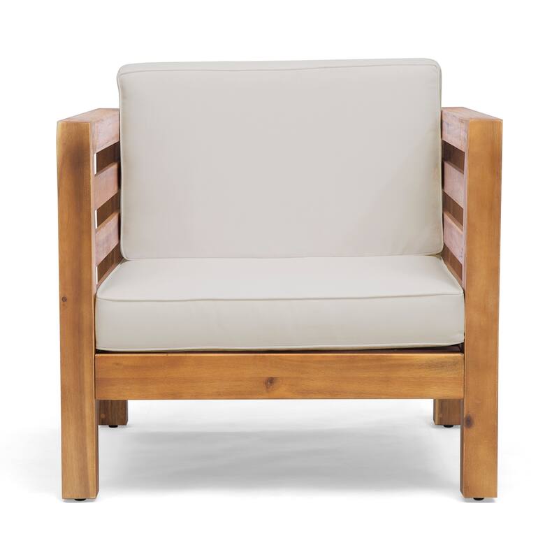 Oana Outdoor Acacia Wood Club Chair with Cushion by Christopher Knight Home - Teak Finish + Beige Cushion