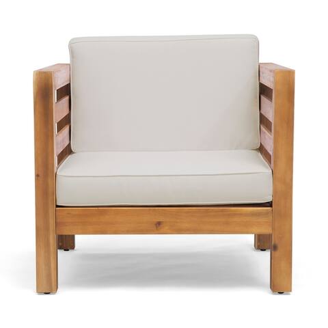 Oana Outdoor Acacia Wood Club Chair with Cushion by Christopher Knight Home